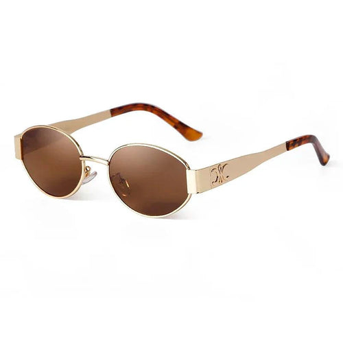 Retro Metal Frame Pilot Oval Sunglasses Women Men Brand Designer Vintage Round Sun Glasses Luxury 90s Green Lens Shades Male UV - MANDOTOS