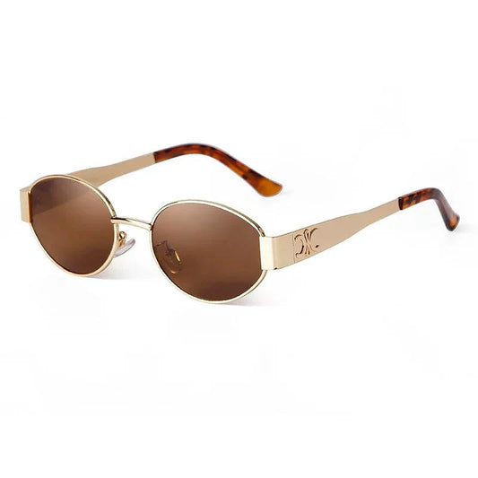Retro Metal Frame Pilot Oval Sunglasses Women Men Brand Designer Vintage Round Sun Glasses Luxury 90s Green Lens Shades Male UV - MANDOTOS