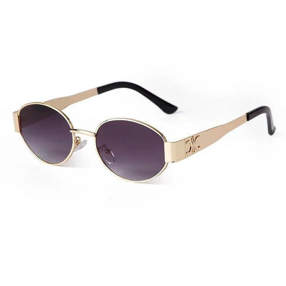 Retro Metal Frame Pilot Oval Sunglasses Women Men Brand Designer Vintage Round Sun Glasses Luxury 90s Green Lens Shades Male UV - MANDOTOS