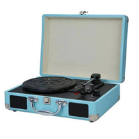 Mandotos RetroSound portable turntable with built-in speakers and vintage design, perfect for playing vinyl records on the go.