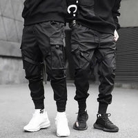 Mandotos Ribbons Harem Joggers for men, cotton cargo pants with pockets, streetwear hip hop casual track pants style.