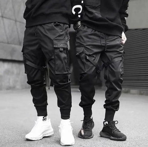 Ribbons Harem Joggers Men Cargo Pants Streetwear Hip Hop Casual Pockets Cotton Track Pants - MANDOTOS
