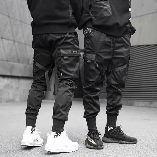 Ribbons Harem Joggers Men Cargo Pants Streetwear Hip Hop Casual Pockets Cotton Track Pants - MANDOTOS