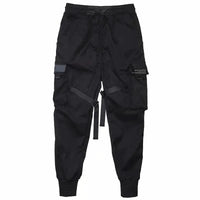 Mandotos Ribbons Harem Joggers for men, cargo streetwear pants with pockets, cotton fabric, hip-hop casual style.