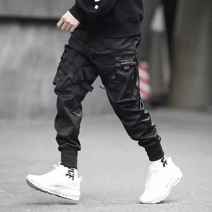 Ribbons Harem Joggers Men Cargo Pants Streetwear Hip Hop Casual Pockets Cotton Track Pants - MANDOTOS