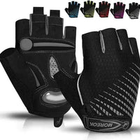 Mandotos RideGuard half finger cycling gloves with padded palms and breathable fabric for comfort during bike rides.