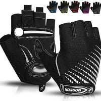Mandotos RideGuard half finger cycling gloves with padded palms and breathable fabric for comfortable riding.