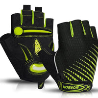 Mandotos RideGuard half finger cycling gloves with padded palms and breathable fabric for comfortable biking.