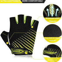 Mandotos RideGuard half finger cycling gloves with padded palms and breathable fabric for comfortable bike rides.