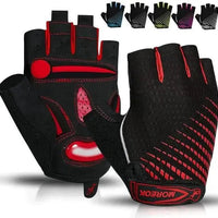 Mandotos RideGuard half finger cycling gloves with padded palms and breathable fabric for comfortable bike riding.