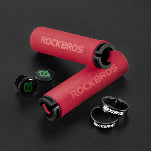Mandotos ROCKBROS cycling grips showing textured rubber surface for improved comfort and grip during bike rides.