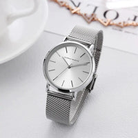 Rose gold stainless steel ladies' watch by MANDOTOS with a sleek round dial and elegant bracelet design.