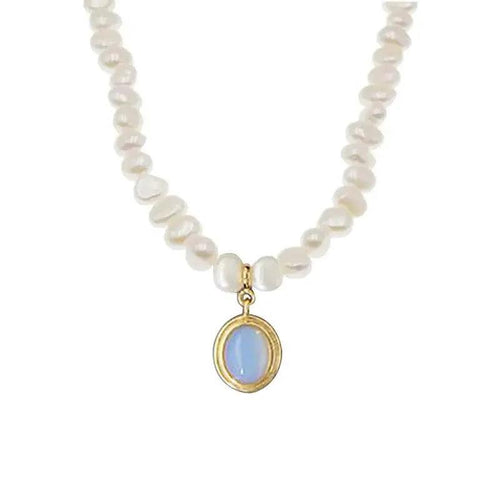 Round Medal Pearl Necklace Irregular Pearl - MANDOTOS