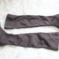 Mandotos round toe sports high heel over-the-knee boots showcasing sleek design and black leather finish.