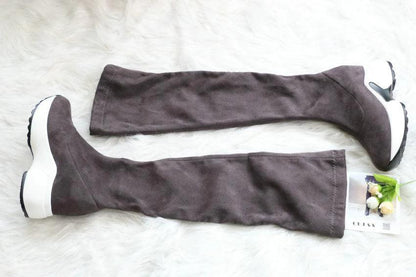 Round toe sports high heel over knee boots - MANDOTOS