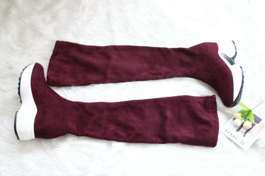 Round toe sports high heel over knee boots - MANDOTOS