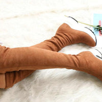 Mandotos round toe sports high heel over knee boots in black, featuring sleek design and comfortable fit.
