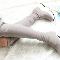 Mandotos round toe sports high heel over-the-knee boots in black, featuring a sleek design and fashionable silhouette.