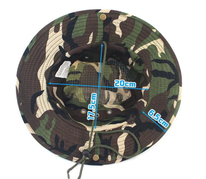 Mandotos safari camo sun hat with mesh boonie design, ideal for outdoor activities and sun protection.