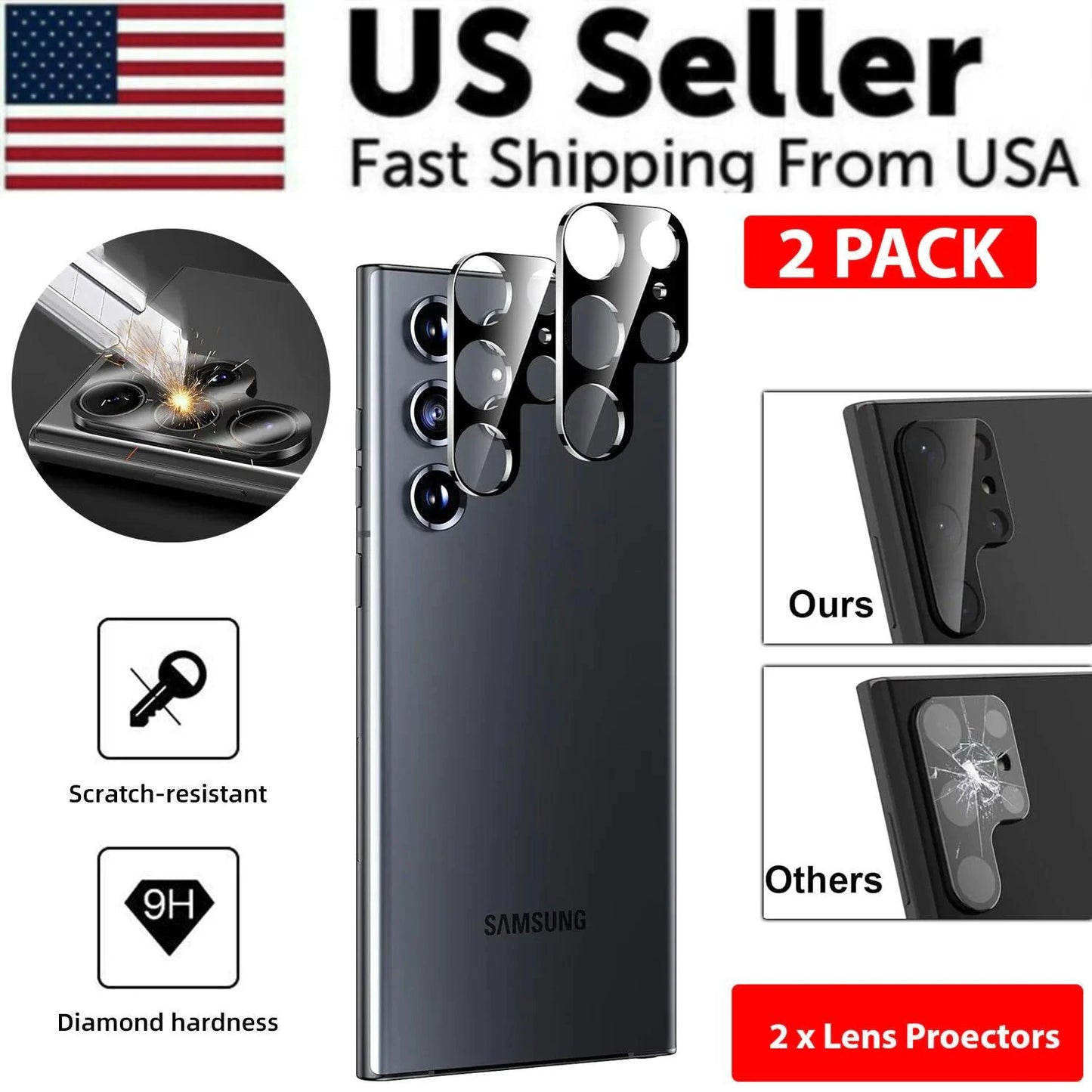 Mandotos Samsung S23 S22 Ultra screen protector, clear tempered glass with precise edge fit, designed for screen protection.