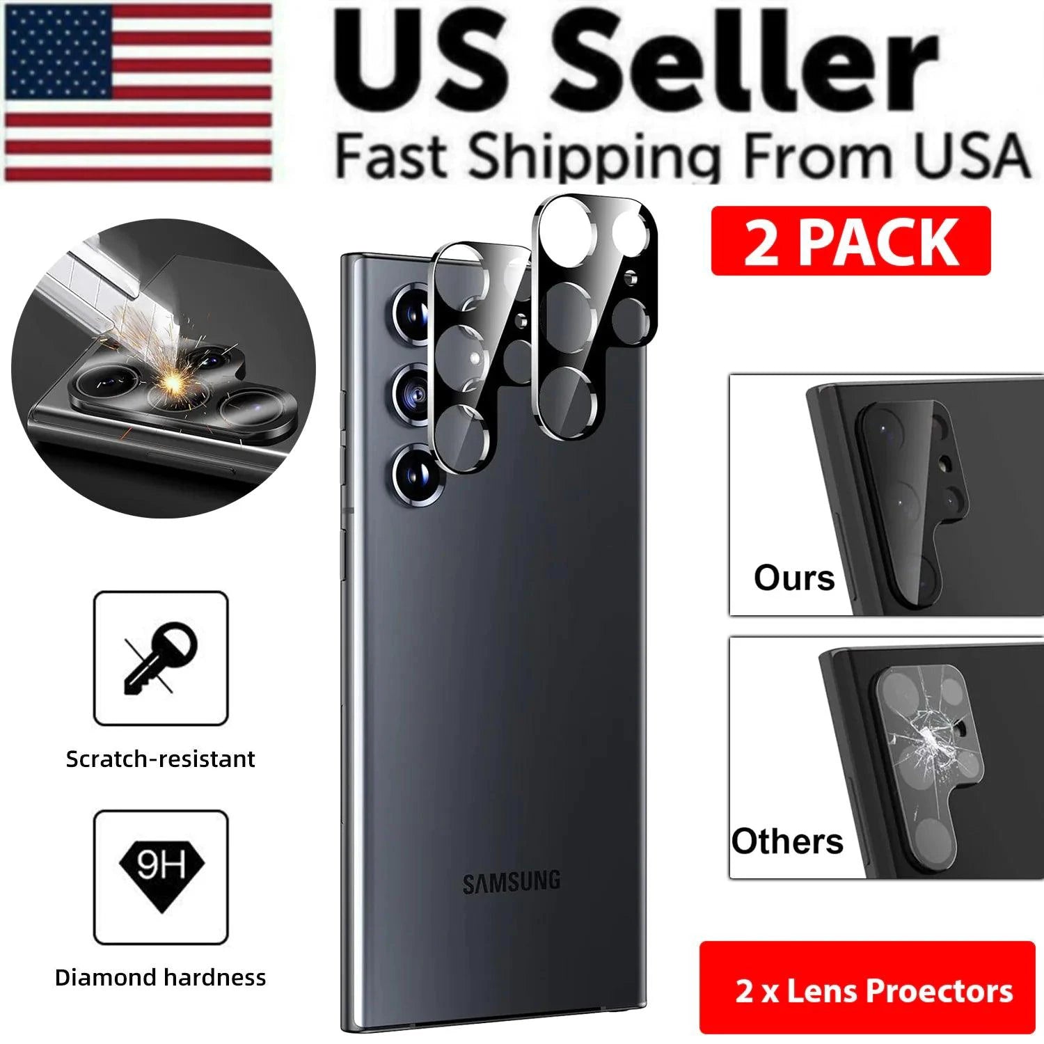 Mandotos Samsung S23 S22 Ultra screen protector, clear tempered glass with precise edge fit, designed for screen protection.