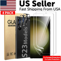 Mandotos screen protector for Samsung S23 and S22 Ultra, transparent film covering phone screen with precise cutouts.