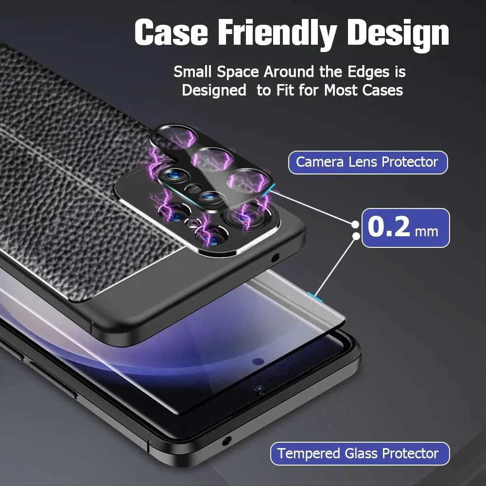 Mandotos screen protector for Samsung S23 and S22 Ultra, USA version, showing clear, durable tempered glass covering the phone screen.