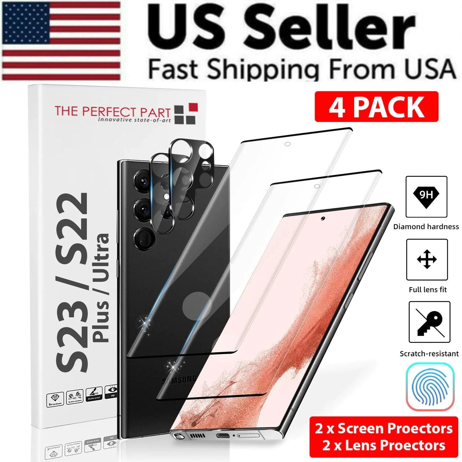 Mandotos Samsung S23 S22 Ultra screen protector, clear tempered glass, designed for durable screen protection in the USA