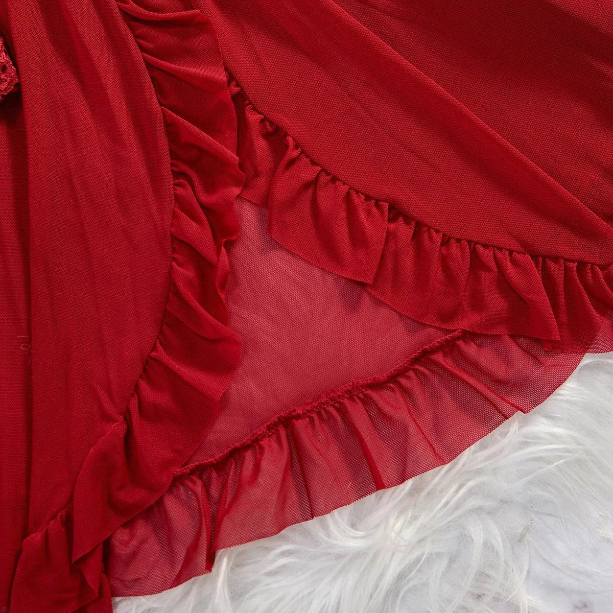 Transparent Red Sexy Lingerie Women's Underwear See Through Sleepwear Lace Nightdress And Panty Pijamas Sets Female Sexy Nighty - MANDOTOS