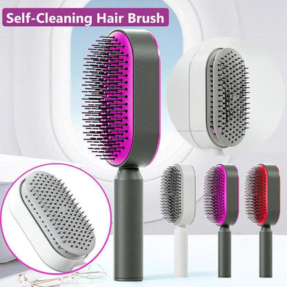 Self-Cleaning Hair Brush with Scalp Massage - One-Click Cleaning - MANDOTOS