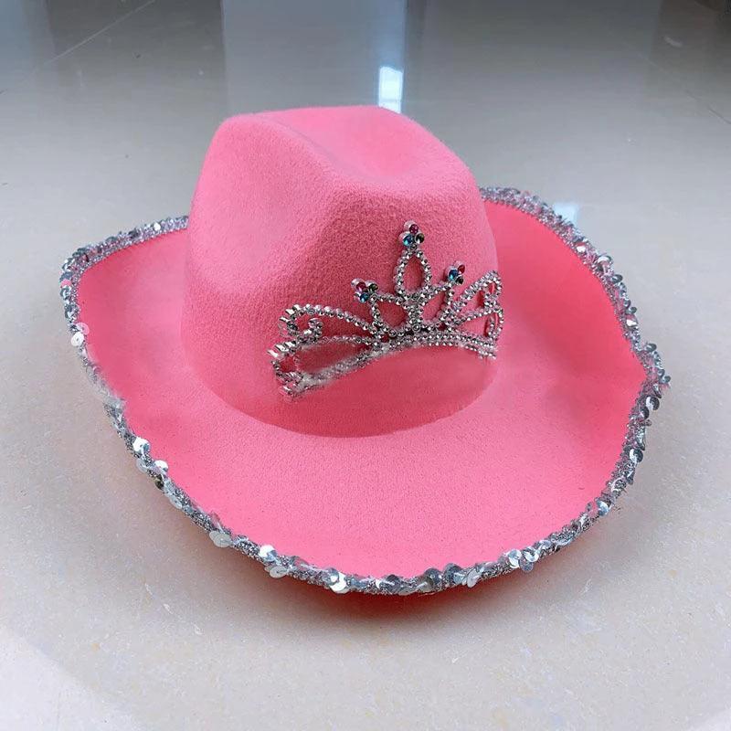 Sequined Western Cowboy Hat - Wool Felt with Feather Trim - MANDOTOS