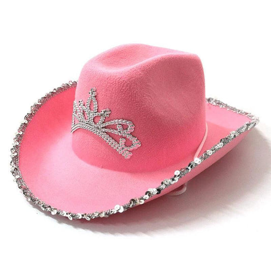 Sequined Western Cowboy Hat - Wool Felt with Feather Trim - MANDOTOS