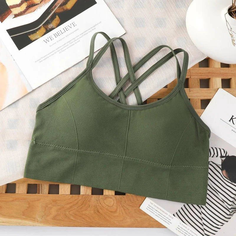Sexy Women Tops Back Cross Strap Tank Top Push Up Running Sports Bra Breathable Soft Fitness Beauty Solid Color Yoga Bra - MANDOTOS