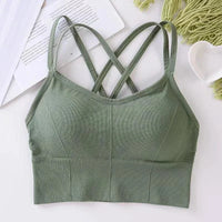 Mandotos women's back cross strap tank top and yoga sports bra, breathable soft fabric, solid color, ideal for fitness and running.