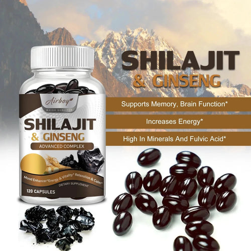 Shilajit & Ginseng Supplement - Provides Energy and Endurance, Enhances Brain & Memory, Immune Support - 120 Capsules MANDOTOS