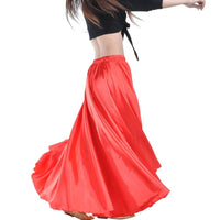 Mandotos shining satin long Spanish skirt for swing and belly dance, available in 14 vibrant colors, featuring a flowing sun skirt style.