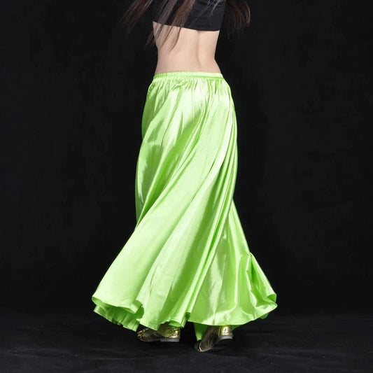 Mandotos shining satin long Spanish skirt, swing dance and belly dance style, available in 14 vibrant colors.