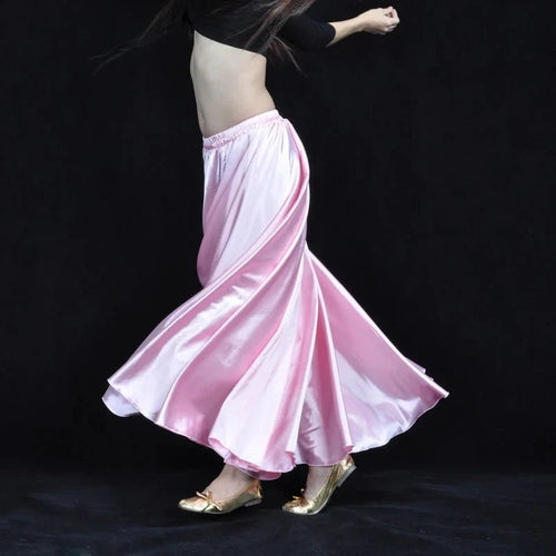 Mandotos shining satin long Spanish skirt, swing dance and belly dance style, available in 14 vibrant sun colors.