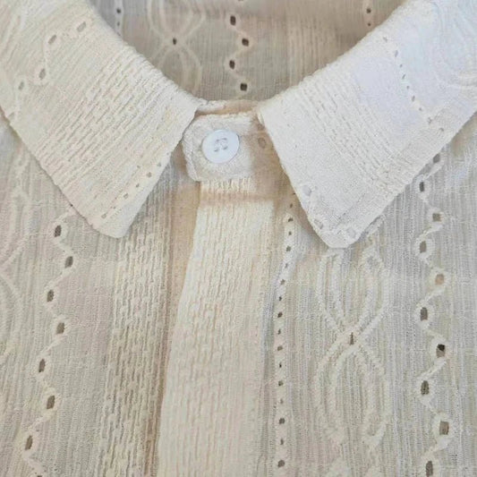 Shirts for men Apricot Handsome Lapel Men Blouse Vacation Hollow Out Sexy Fashion Men Clothing Male Mesh Long-sleeved Shirts - MANDOTOS
