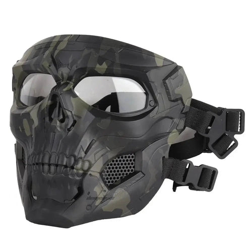 Mandotos Skull Tactical Sports Mask with breathable fabric and adjustable straps for outdoor activities and tactical use.
