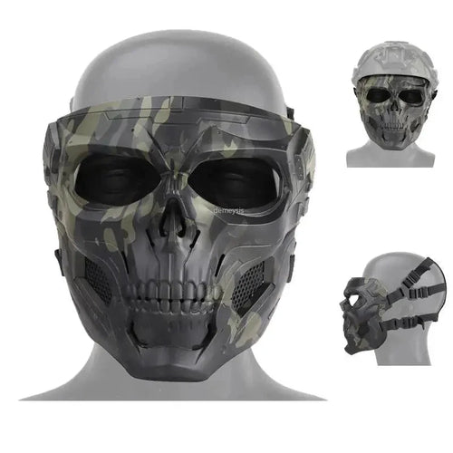 Mandotos skull tactical sports mask featuring a bold skull design, breathable fabric, and adjustable straps for sports and outdoor activities.