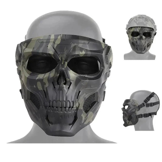 Mandotos skull tactical sports mask featuring a bold skull design, breathable fabric, and adjustable straps for sports and outdoor activities.