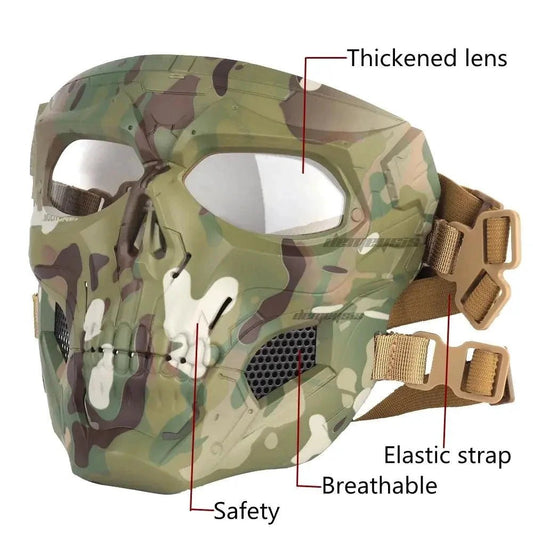 Mandotos Skull Tactical Sports Mask with adjustable straps and breathable fabric for outdoor sports and tactical activities.