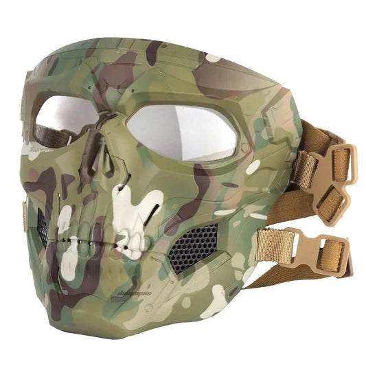 Mandotos Skull Tactical Sports Mask with breathable fabric and tactical design, ideal for outdoor activities and sports.