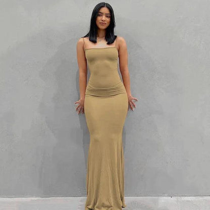 Sleek Satin Backless Gown - MANDOTOS