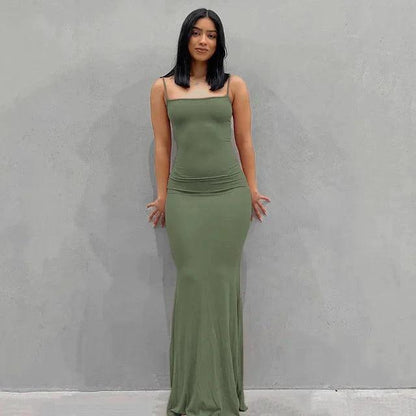 Sleek Satin Backless Gown - MANDOTOS