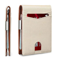 Mandotos Slim RFID Leather Wallet showing multiple card slots and sleek design in black leather.