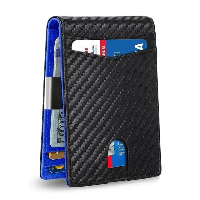 Mandotos Slim RFID Leather Wallet with card slots and sleek design, black leather finish for secure everyday use.