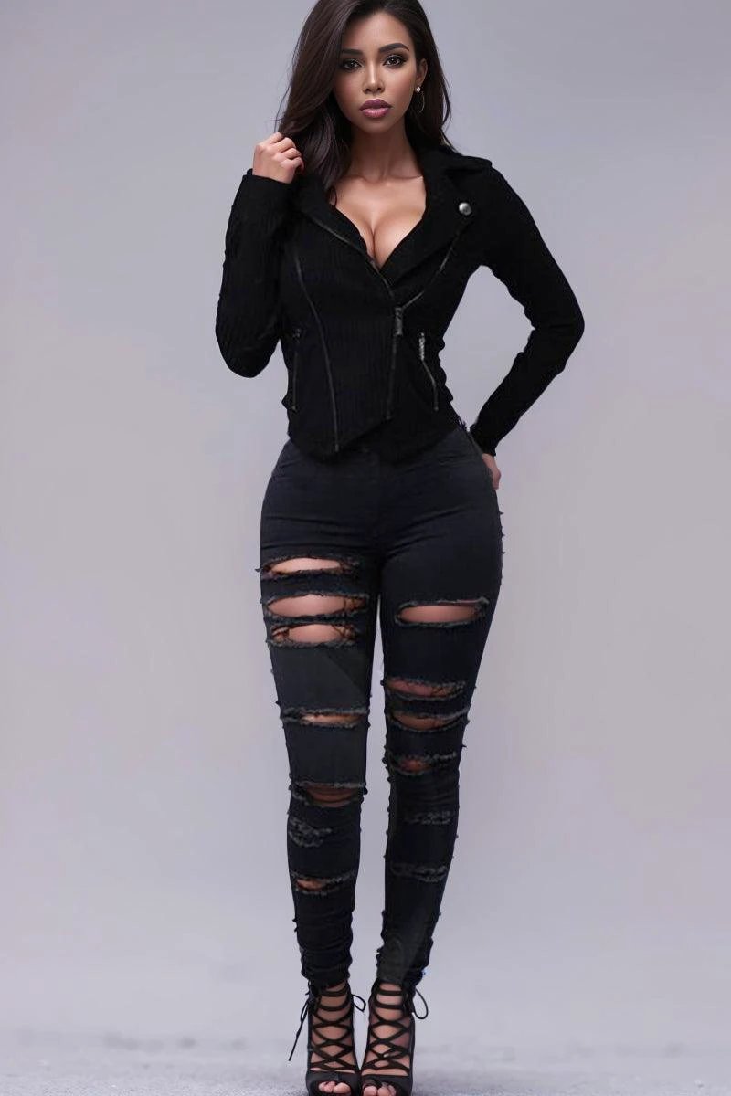 SlimFit Women's Slimming Stretch Leggings with Trendy Rips - MANDOTOS