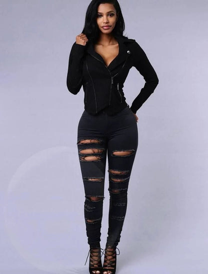 SlimFit Women's Slimming Stretch Leggings with Trendy Rips - MANDOTOS